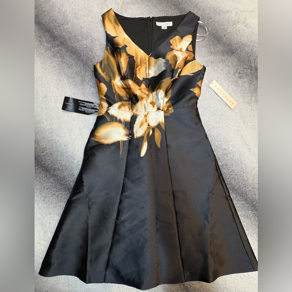 NWT Kay Unger Black Gold Reyna Sleeveless Cocktail Fit Flare Dress 4 6 Small - Picture 10 of 15